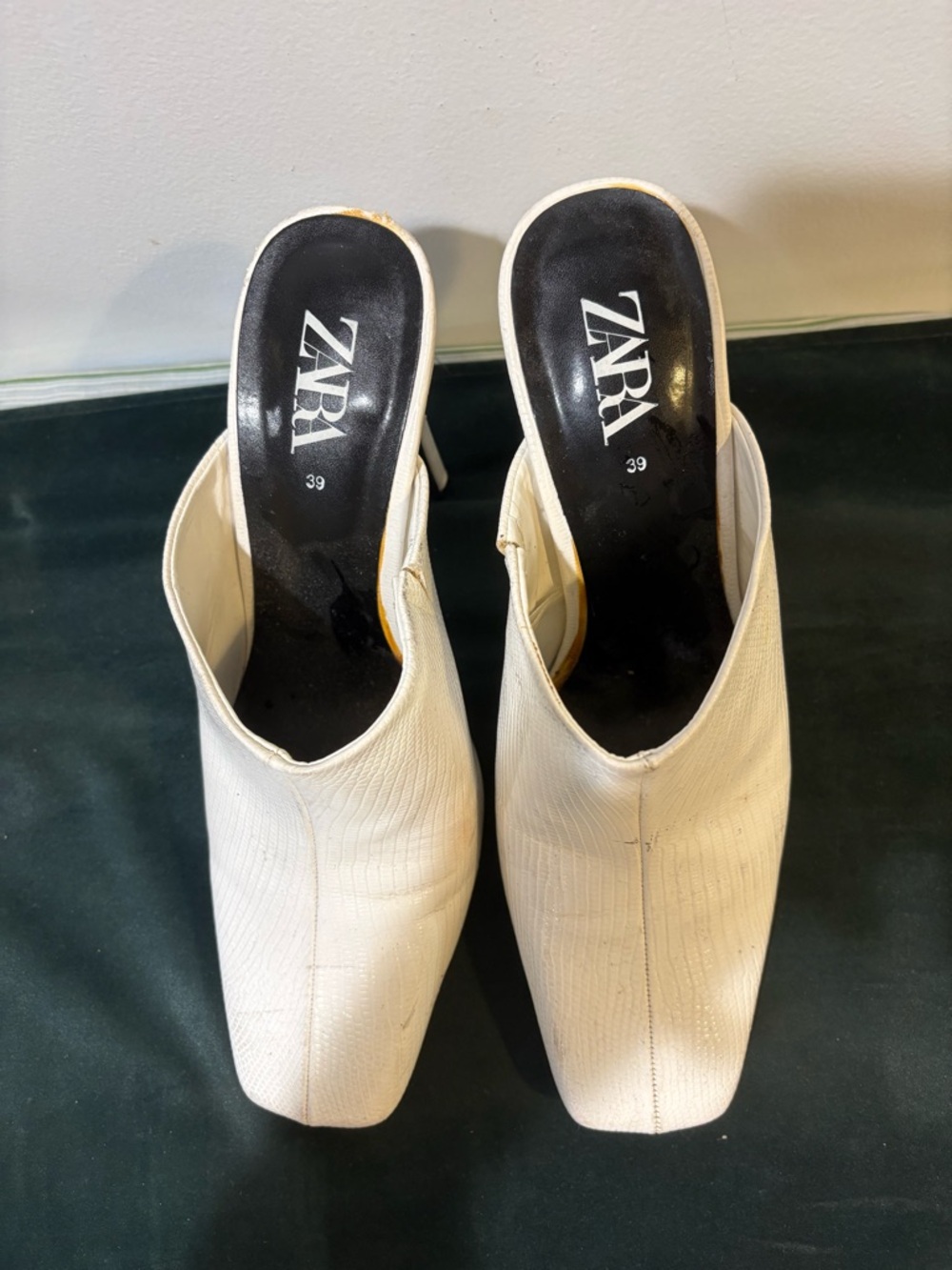 Zara Cream Square-Toe Slip-On Mules